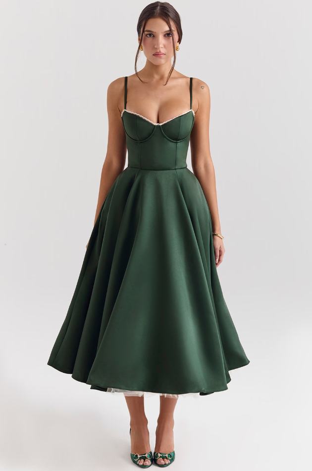 Luce - Satin Tüll Midi Kleid
