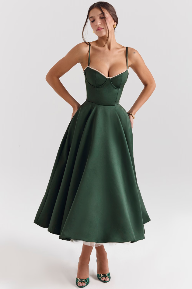 Luce - Satin Tüll Midi Kleid