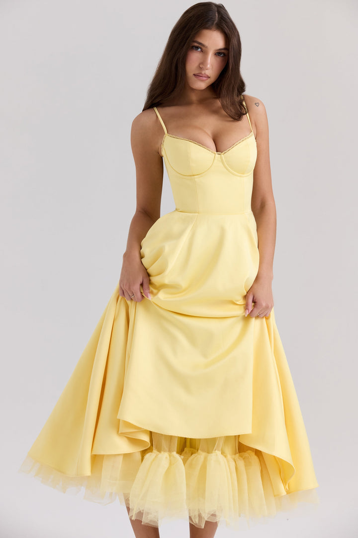 Luce - Satin Tüll Midi Kleid