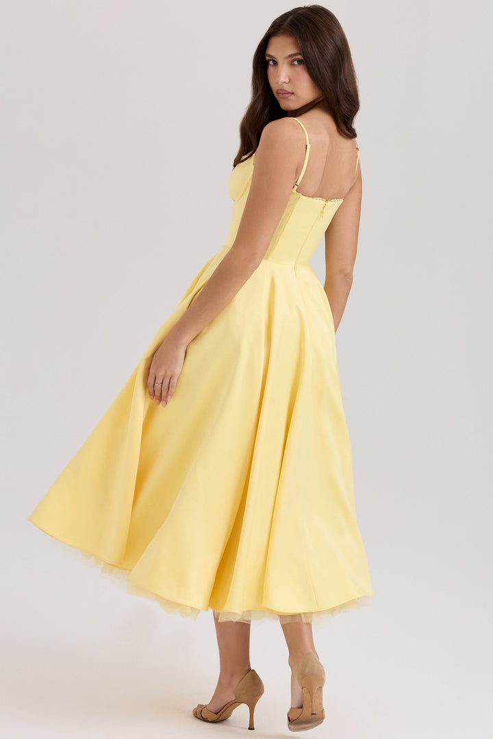 Luce - Satin Tüll Midi Kleid