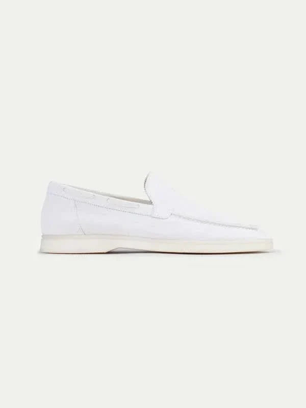 Klassischer Wildleder Loafer Perlenweiss