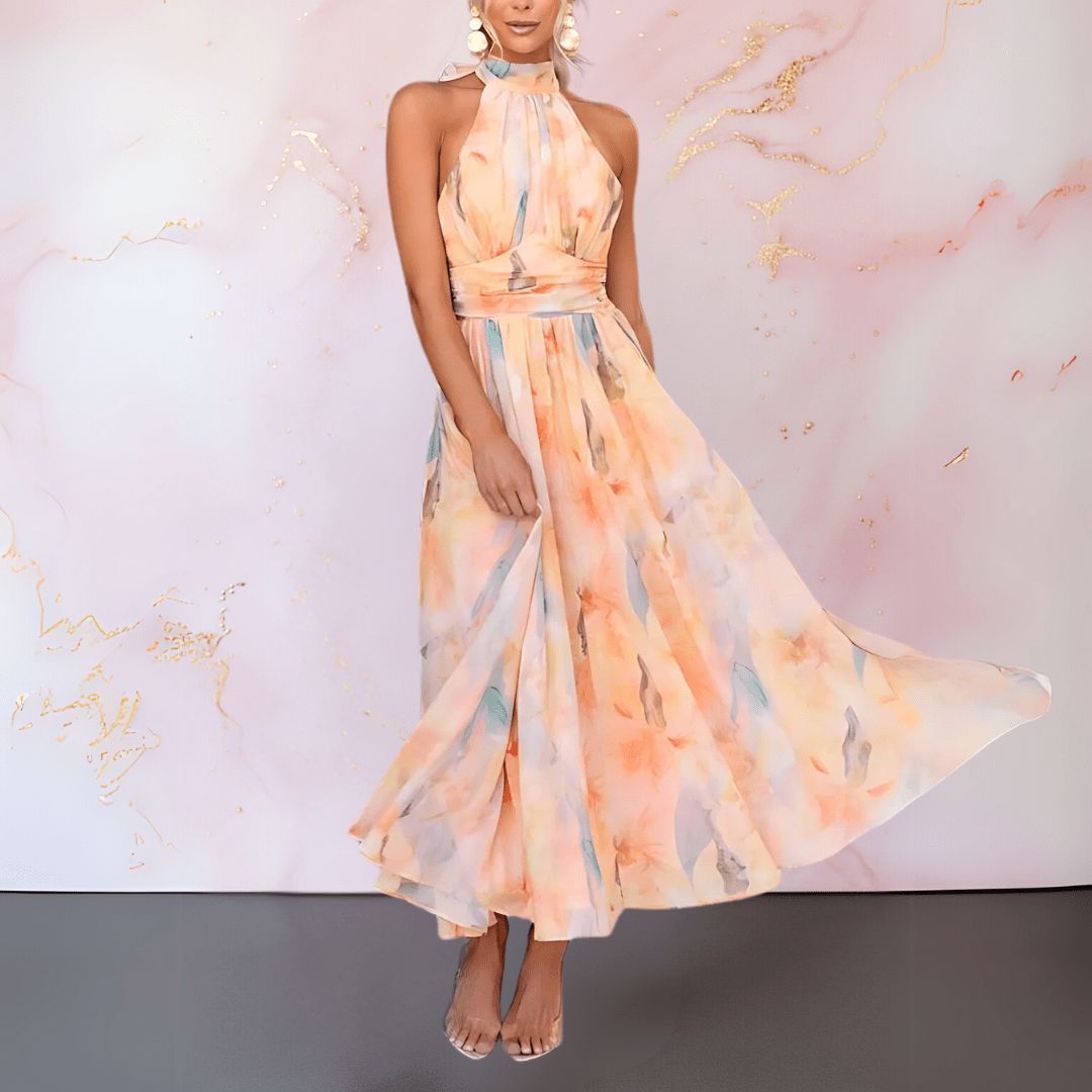 ESTHER | HALTERNECK WASSFARBDRUCK-KLEID