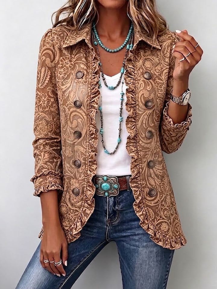 Noémie | Vintage Bohemian Blümchenjacke in Braun mit Volants