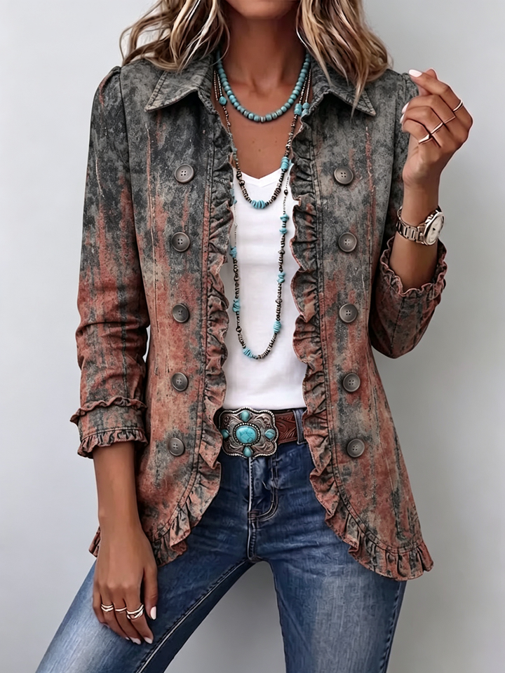 Flavie | Vintage-Texturierte Jacke mit Ombre-Effekt und Volants