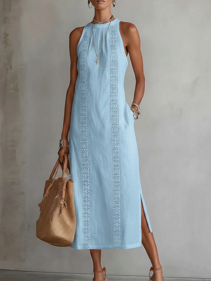 Jimena | Midi Leinenkleid mit Stehkragen