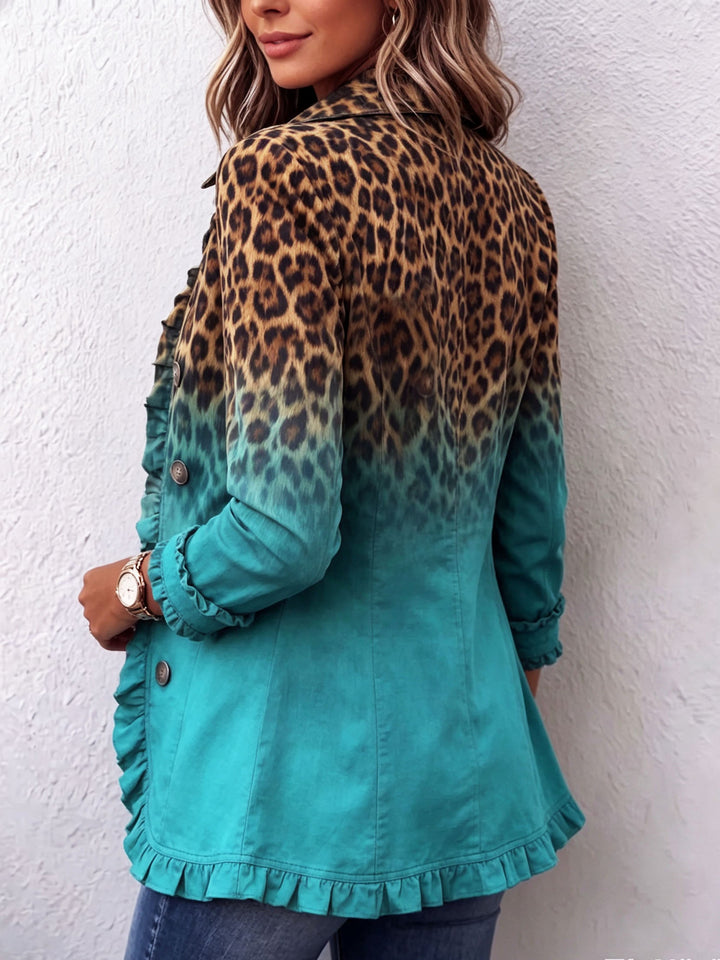 Béatrice | Blazer Leopard Farbverlauf Türkis mit Volants