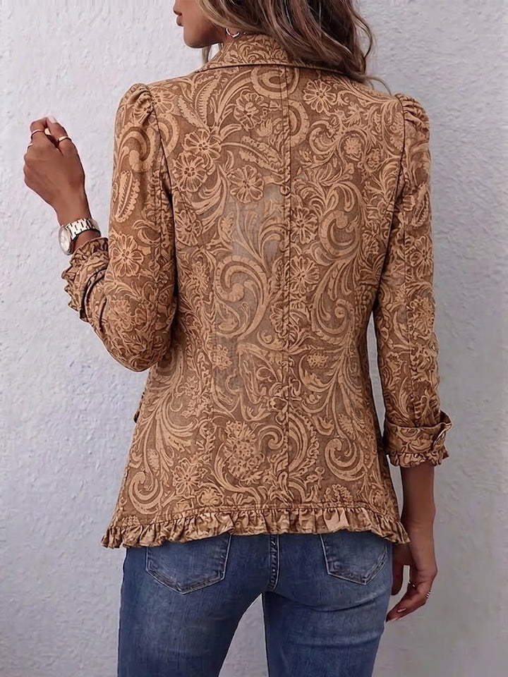 Noémie | Vintage Bohemian Blümchenjacke in Braun mit Volants