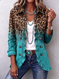 Béatrice | Blazer Leopard Farbverlauf Türkis mit Volants