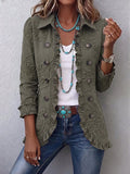Alexandrine | Bohème-Chic Jacke mit Retro-Grüner Blumenstickerei und Rüschenabschlüssen