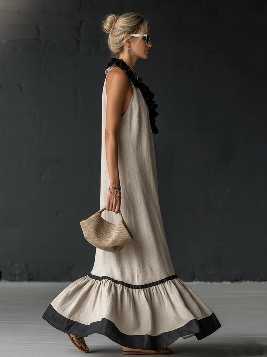 Celestine | Farbblock-Rüschensmaxikleid