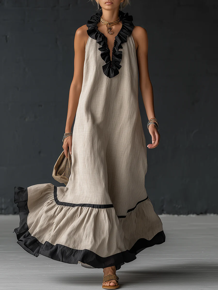 Celestine | Farbblock-Rüschensmaxikleid