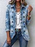 Guenièvre | Vintage Bohemian Botanische Jacke in Blau mit Rüschen