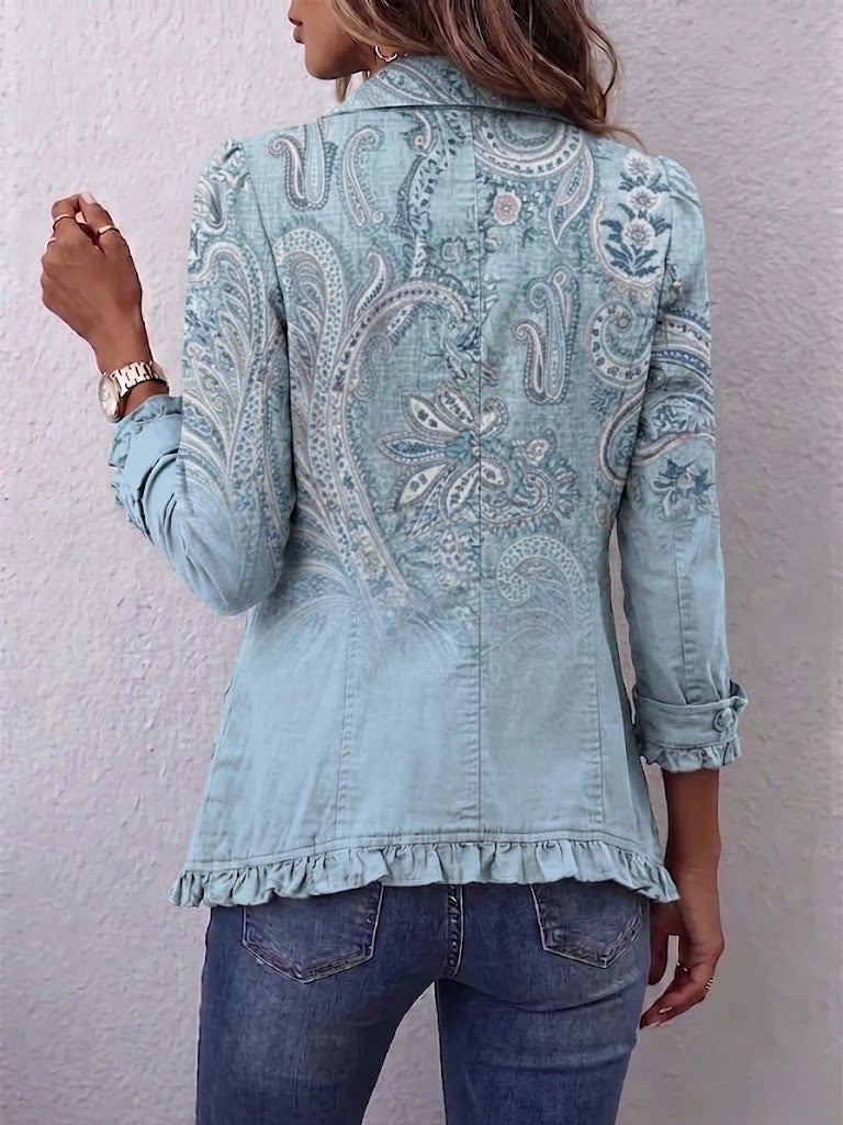 Émilie | Vintage Paisley Jacke Himmelblau mit Rüschen