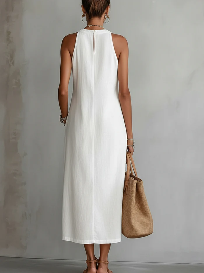 Jimena | Midi Leinenkleid mit Stehkragen