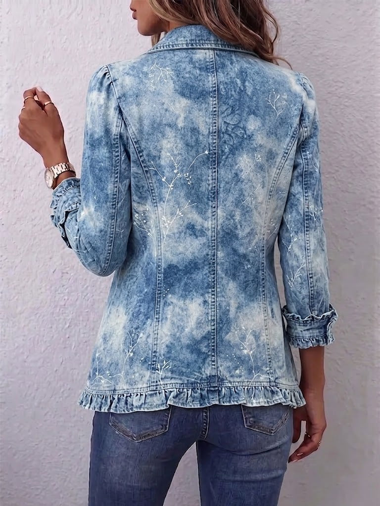 Guenièvre | Vintage Bohemian Botanische Jacke in Blau mit Rüschen