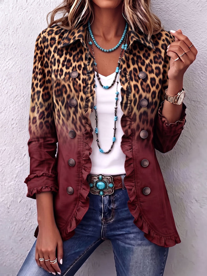 Béatrice | Blazer Leopard Farbverlauf Türkis mit Volants