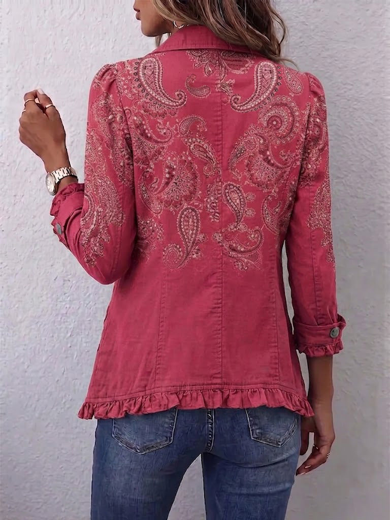 Iseult | Vintage-Rose Antik Paisley Jacke mit Rüschen