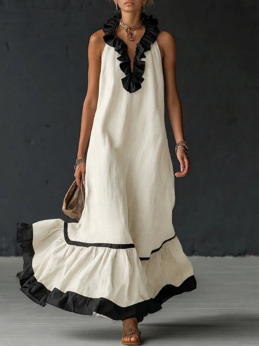Celestine | Farbblock-Rüschensmaxikleid
