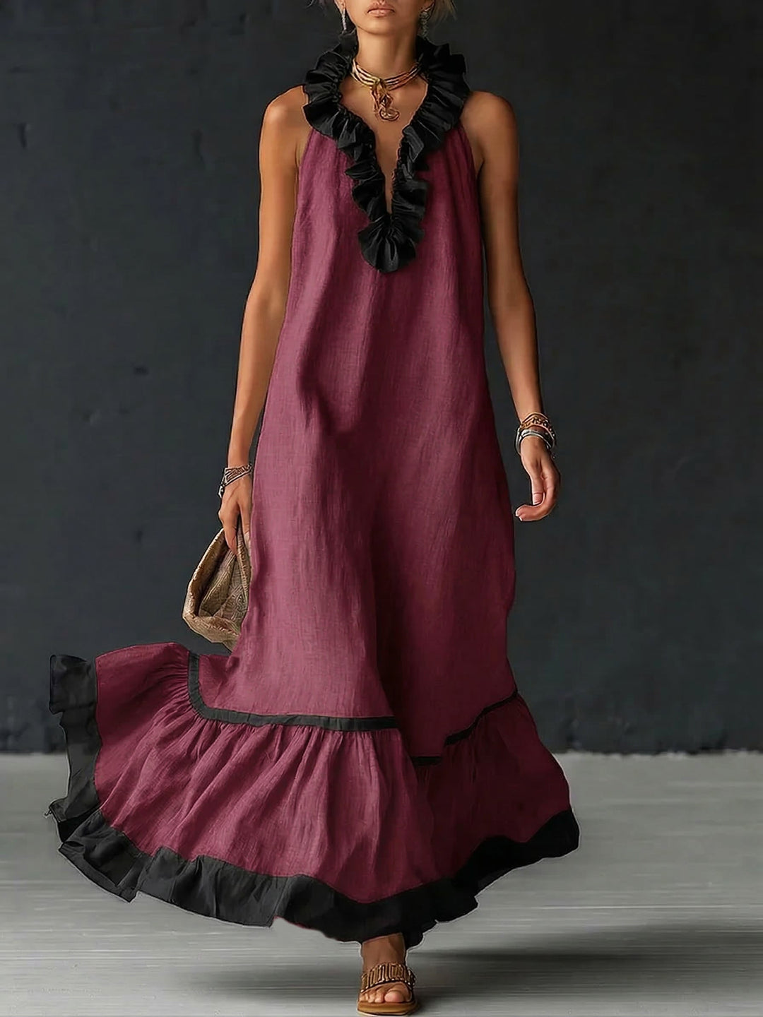 Celestine | Farbblock-Rüschensmaxikleid