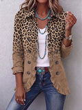 Donatienne | Vintage Leopardjacke in sanftem Camel mit Rüschen