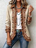 Octavie | Vintage Boho-Blumenjacke in Camel und Braun mit Rüschen