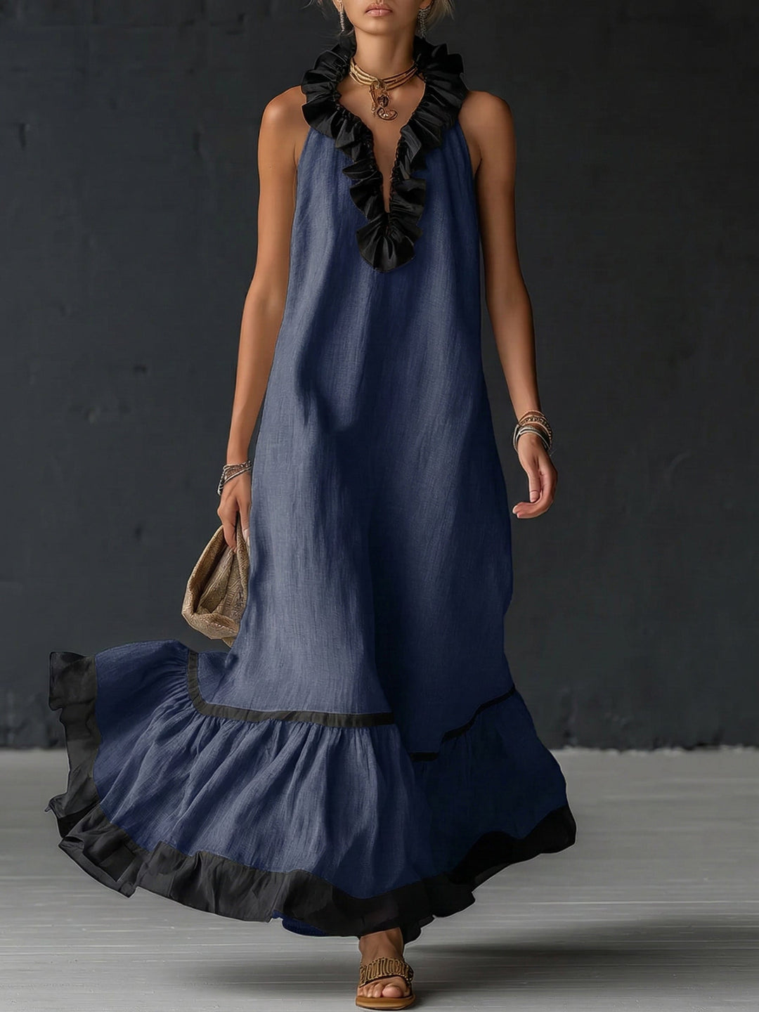 Celestine | Farbblock-Rüschensmaxikleid