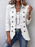 Camille | Boho-Chic Jacke mit Ivorfarbenen Blumenstickereien und Raffung