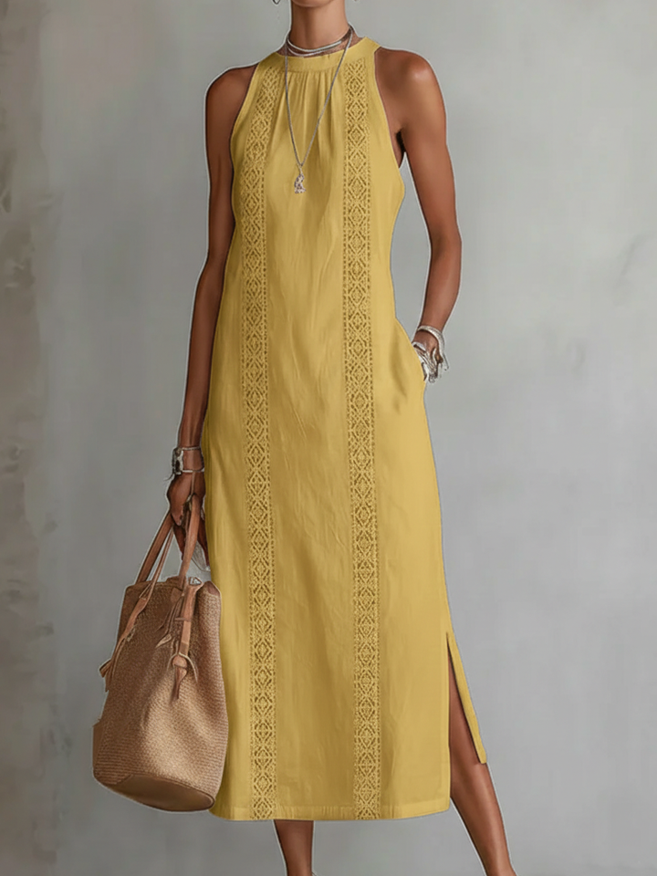 Jimena | Midi Leinenkleid mit Stehkragen