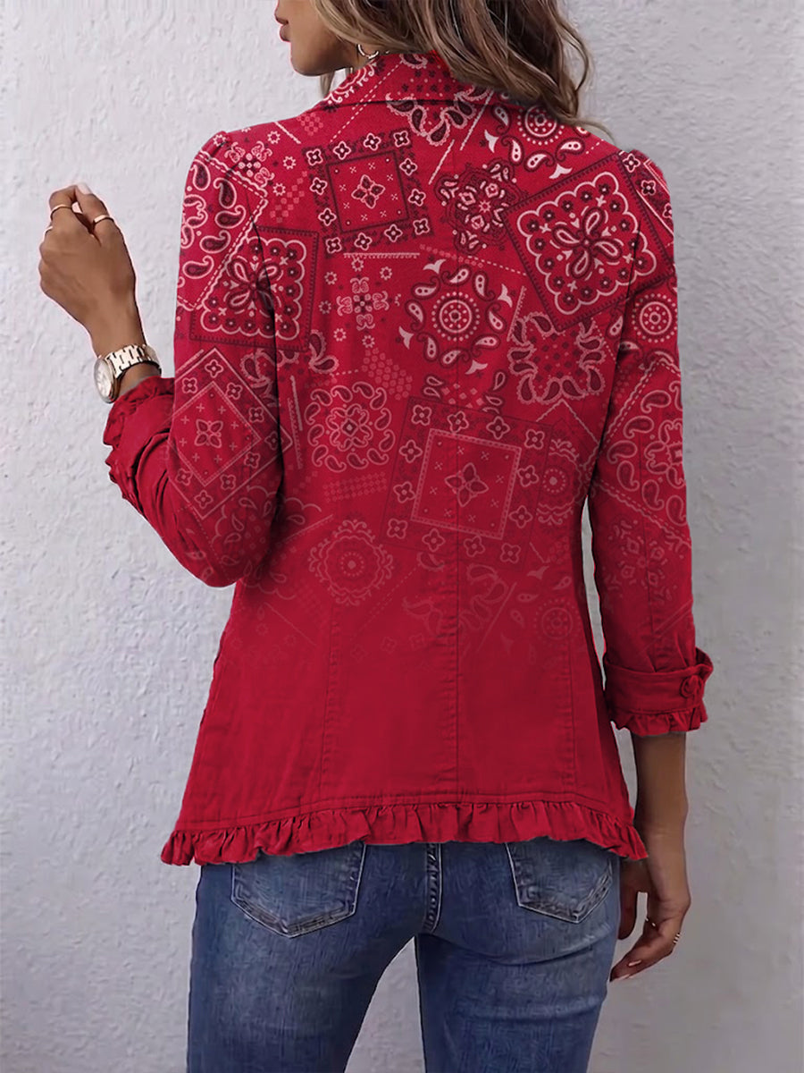 Gaëlle | Bohemian Jacke Paisley Farbverlauf Rot mit Volants