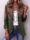 Louise | Blazer Leopard Farbverlauf Olivgrün mit Rüschen