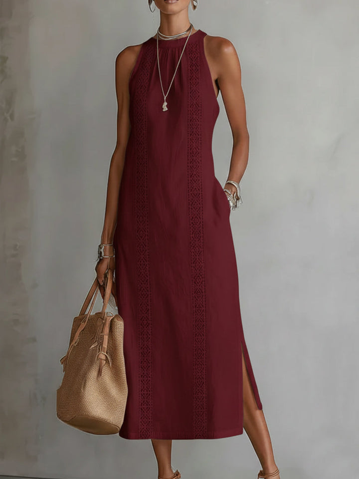 Jimena | Midi Leinenkleid mit Stehkragen