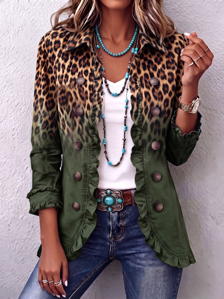 Béatrice | Blazer Leopard Farbverlauf Türkis mit Volants