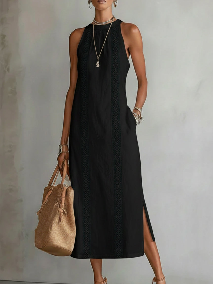 Jimena | Midi Leinenkleid mit Stehkragen