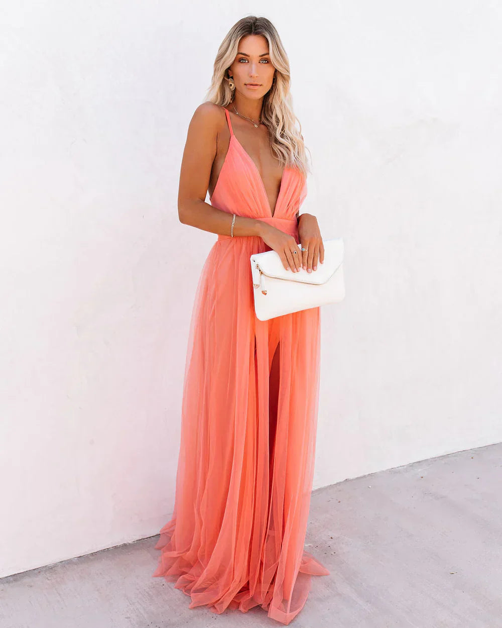 Willow - Korallenfarbenes Maxikleid