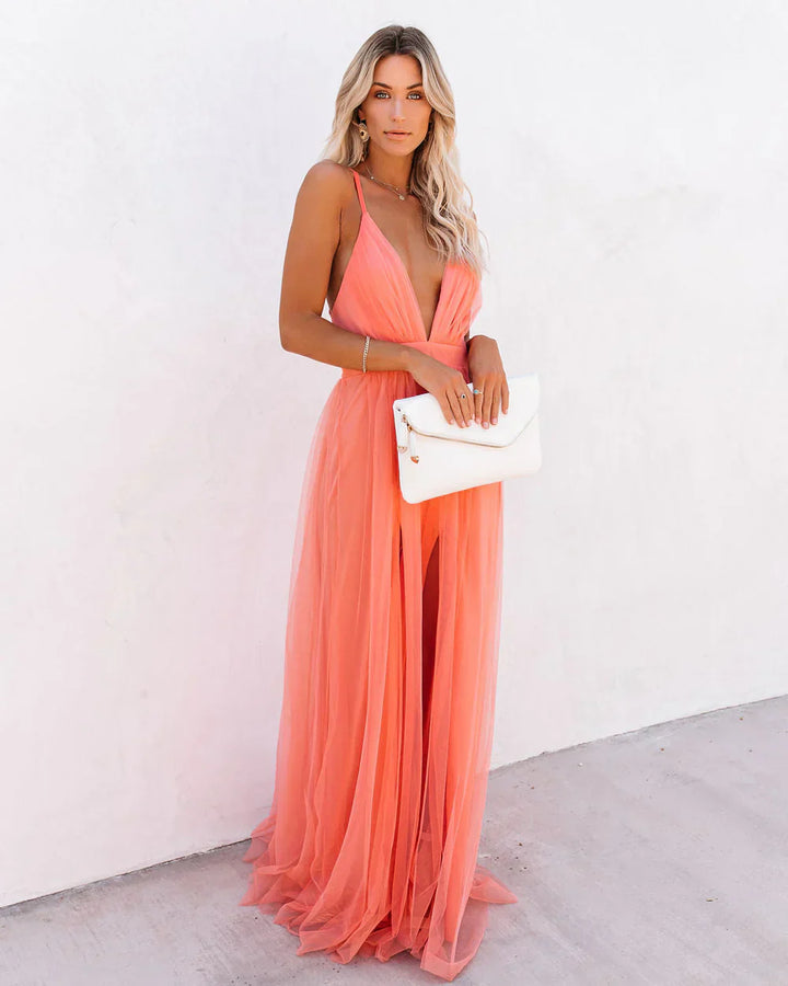 Willow - Korallenfarbenes Maxikleid