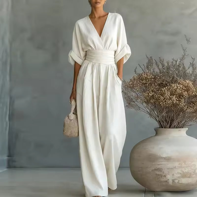 Georgina | Eleganter Jumpsuit mit tiefem V-Ausschnitt und weitem Bein