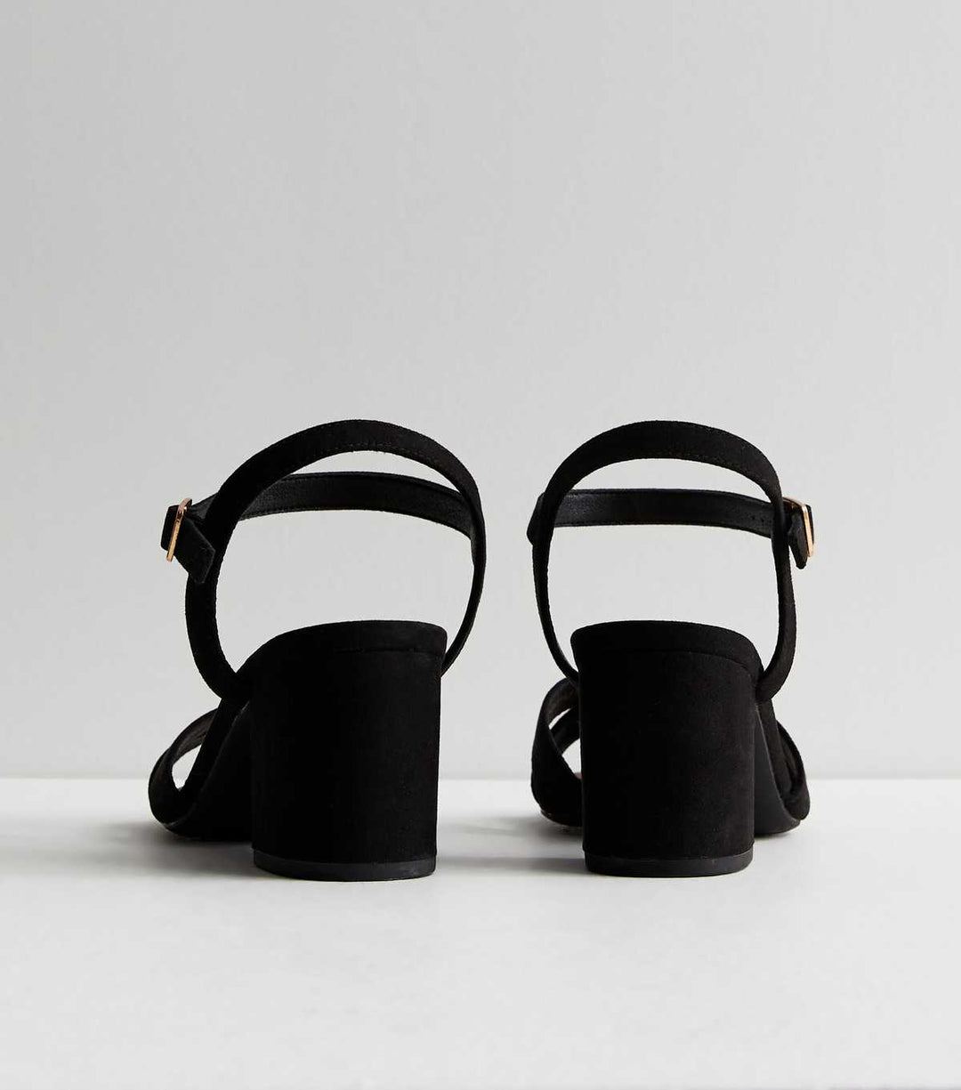 Breite Passform Schwarze Veloursleder 2-Teilige Blockabsatz Sandalen | New Look