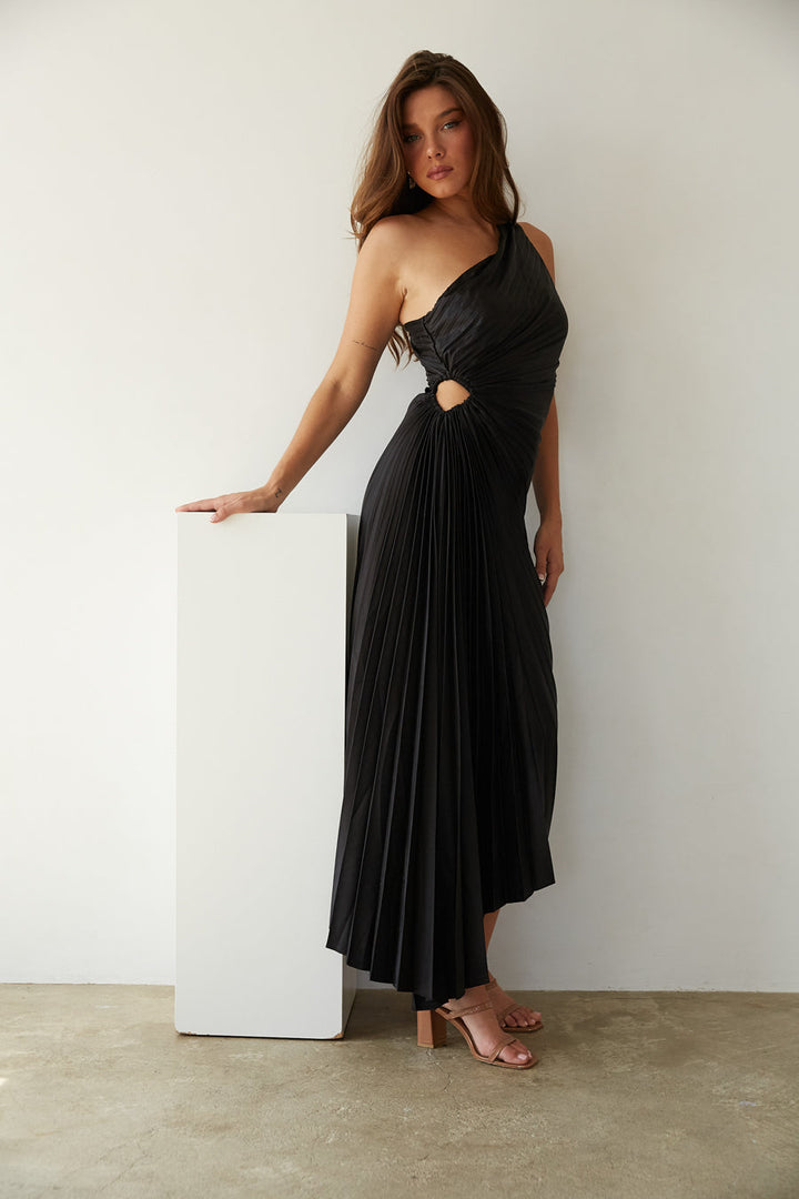 Sylviana - Ein Schulter Falten Midi Kleid