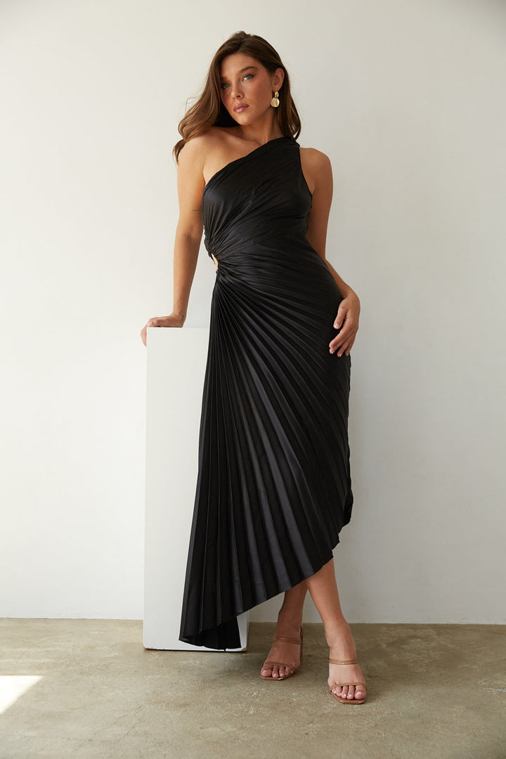 Sylviana - Ein Schulter Falten Midi Kleid