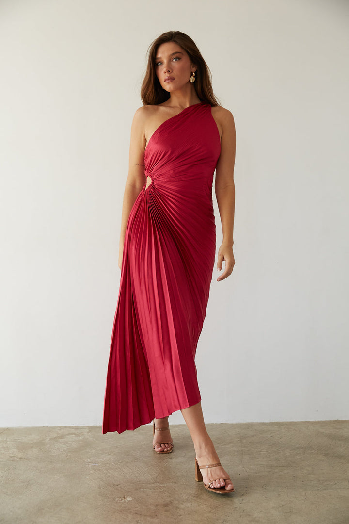Sylviana - Ein Schulter Falten Midi Kleid